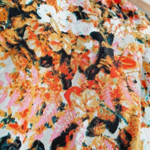 LINEA DOMANI / Crop Ankle Pants Abstract Multicolor Floral Tan Red Pink White 4 - Picture 6 of 15